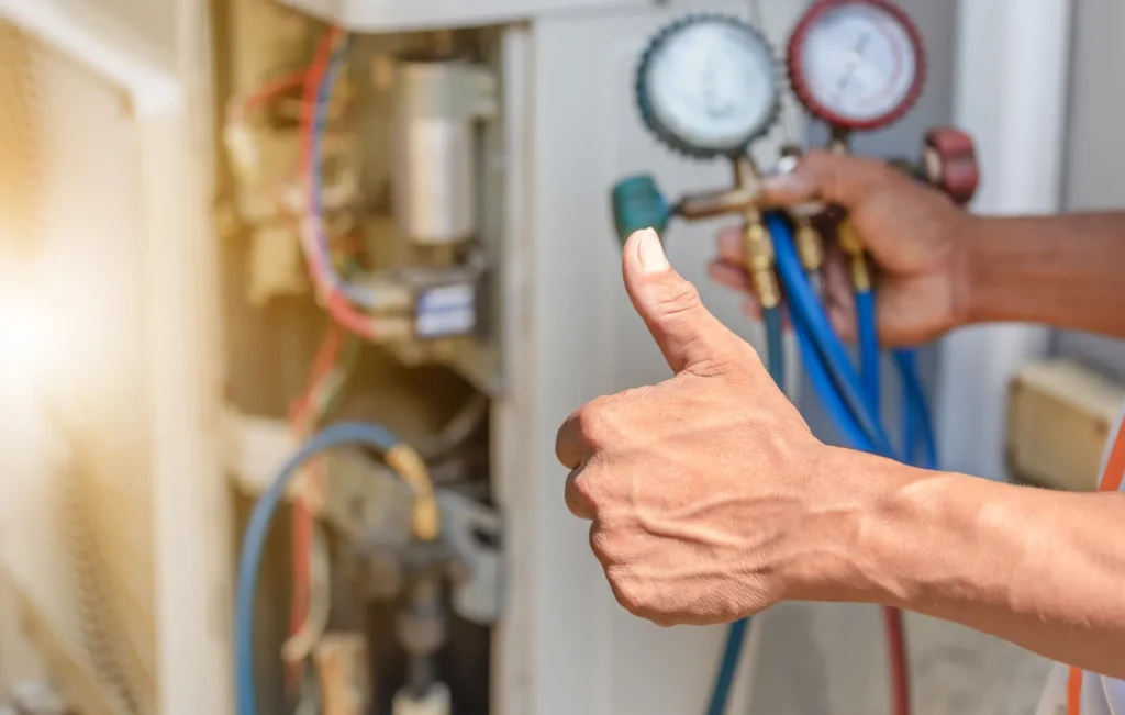 person holding a thumbs up for furnace installation time